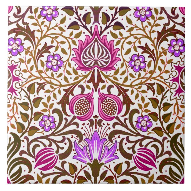 Carreau Jacobean Floral Damask, rose, violet et Brown (Devant)