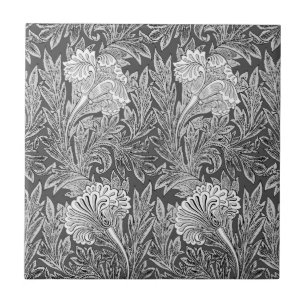 Carreau Jacobean Flower Damask, gris argenté et blanc 