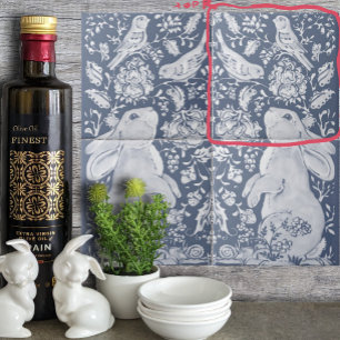 Carreau Jacobean Rabbit Birds Denim Bleu Blanc Haut R