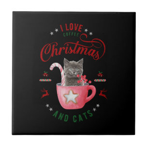Carreau J'aime Café Noël et Chats Joyeux Salutations