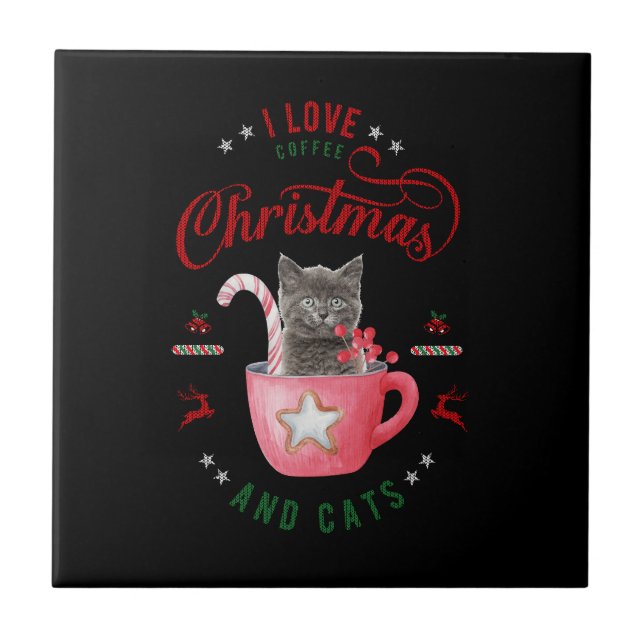 Carreau J'aime Café Noël et Chats Joyeux Salutations (Devant)