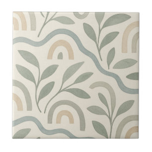 Carreau Japon Aquarelle bleu scandinave vert Floral