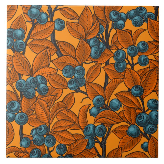 Carreau Jardin aux bleuets, bleu et orange (Devant)