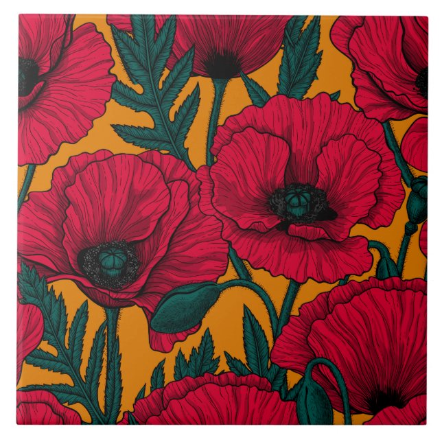 Carreau Jardin aux coquelicots rouges (Devant)
