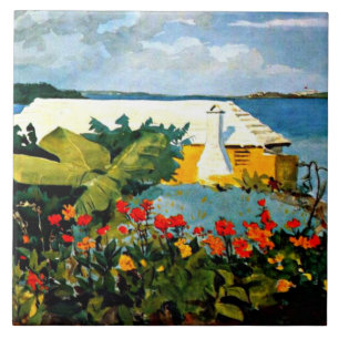 Carreau Jardin aux fleurs et bungalow par Winslow Homer