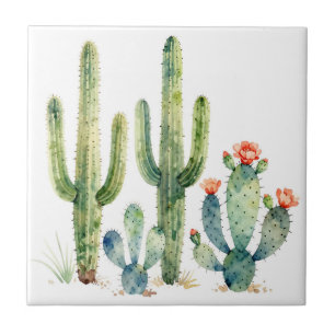 Carreau Jardin de cactus du désert à l'aquarelle