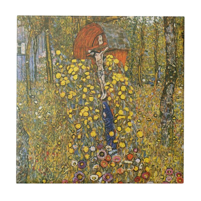 Carreau Jardin de ferme de Klimt avec la tuile de crucifix (Devant)