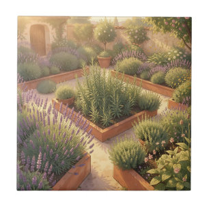 Carreau Jardin de plantes méditerranéennes ensoleillé au l