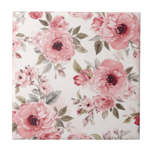 Carreau Jardin de roses rose floral aquarelle botanique ro