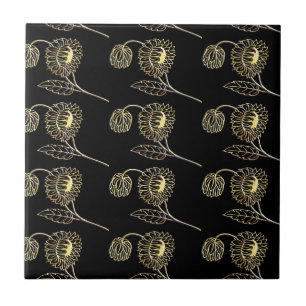 Carreau jardin de tournesols or et noir nature art