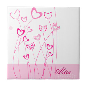 Carreau Jardin fleuri en forme de Coeur rose et blanc