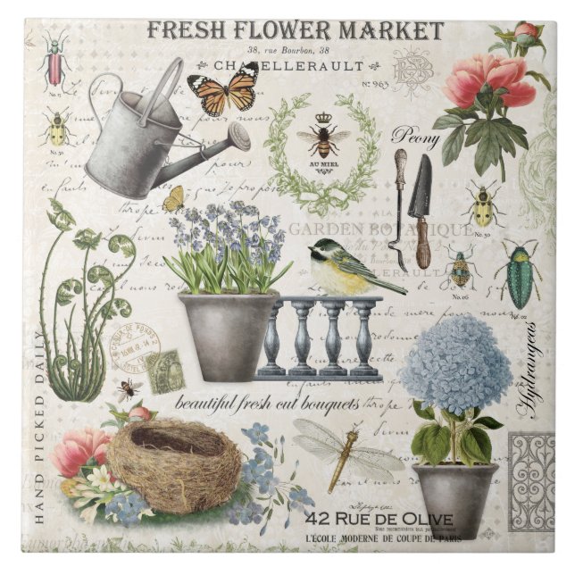 Carreau Jardin fleuri Vintage (Devant)