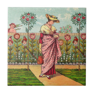 Carreau Jardin Fleurir Femme Art Antique