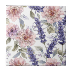Carreau Jardin floral aquarelle pivoine lavande 