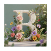 Jardin Floral Blanc Monogramme Lettre B