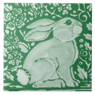 Carreau Jardin Floral de lapin vert émeraude