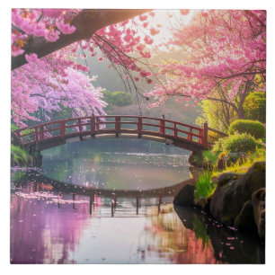 Carreau Jardin japonais, saison des cerisiers en fleurs.