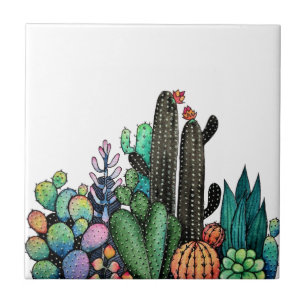 Carreau Jardin mignon de cactus d'aquarelle dans le pot