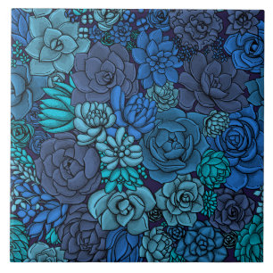 Carreau Jardin succulent en bleu