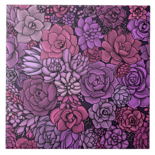 Carreau Jardin succulent en rose et violet