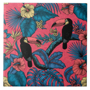 Carreau Jardin toucan en rouge et bleu