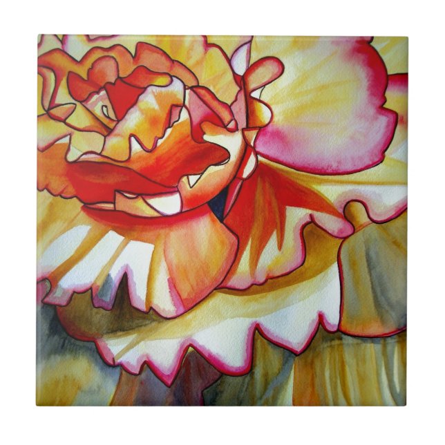 Carreau Jaune de la fleur de Begonia aquarelle art origina (Devant)