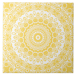Carreau Jaune de moutarde sur Mandala blanc Kaleidoscope