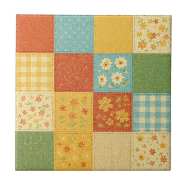 Carreau Jaune Patchwork Quilt Rustic Farmhouse Floral (Devant)