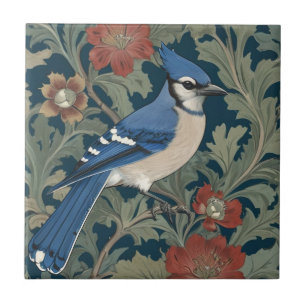 Carreau Jay bleu Bird William Morris style Right Blue Jay