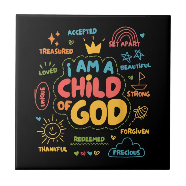Carreau Je suis un Enfant de Dieu Rétro chrétien Jésus Foi (Devant)