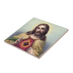 Carreau Jésus-Christ bénissant le Sacré-Cœur de Jésus