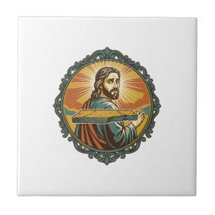 Carreau Jésus gêné trébuchant sur une surface plane humour
