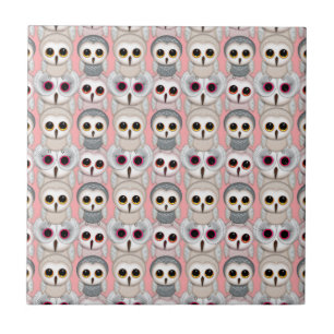 Carreau Jeunes Hiboux sur Motif Rose