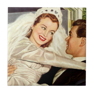 Carreau Jeunes mariés de mariage vintage, mariée et mari h
