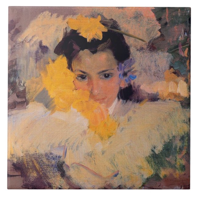 Carreau Joaquin Sorolla - Fille aux fleurs (Devant)