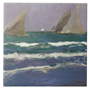 Carreau Joaquin Sorolla - Voiles de navires dans la mer
