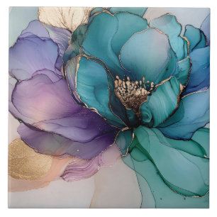 Carreau Joli Aqua bleu violet or Floral