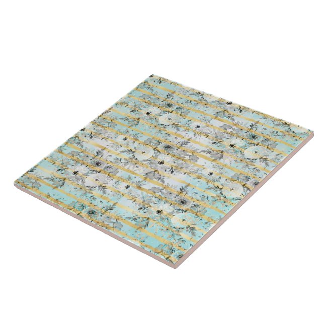 Carreau Joli aquarelle gris floral et rayures design (Côté)