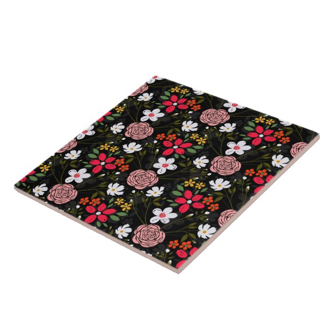 Carreau Joli blanc rose floral noir brush Strokes (Côté)