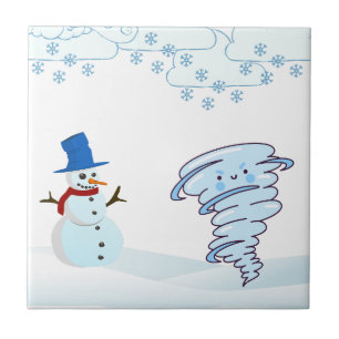Carreau Joli bonhomme de neige et vent d'hiver