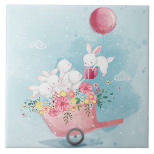 Carreau Joli Bunnies Aquarelle