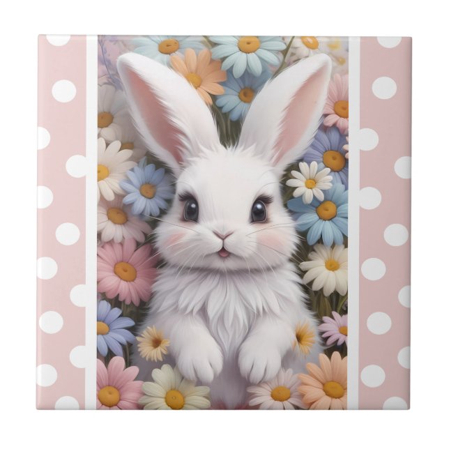 Carreau Joli Bunny Blanc Pastel Fleurs De Marguerite (Devant)