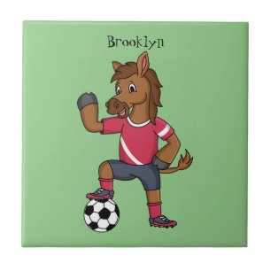 Carreau Joli cheval drôle jouant dessin de football