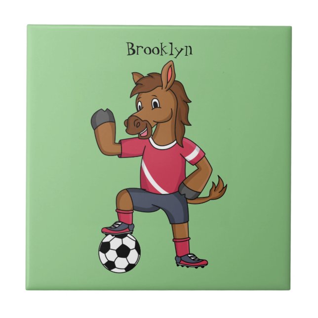 Carreau Joli cheval drôle jouant dessin de football (Devant)