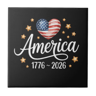 Carreau Joli cœur de drapeau 1776-2026 4 juillet 250e
