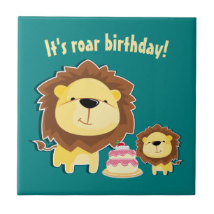 Carreau Joli Lion Et Baby Cub Anniversaire de enfant