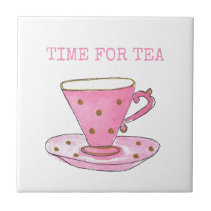 Carreau Joli Moment pour le Thé Tasse à Thé Rose Aquarelle