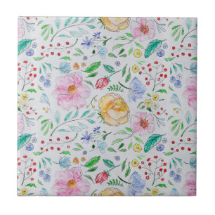 Carreau Joli motif de fleurs et de bourgeons à l'aquarelle