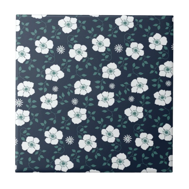 Carreau Joli motif floral bleu et blanc (Devant)