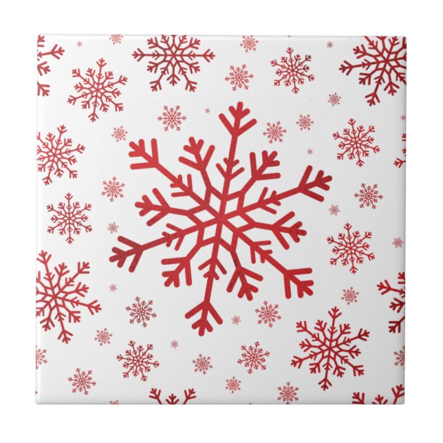 Carreau Joli Noël rouge Flammes de neige sur le Blanc d'hi (Devant)